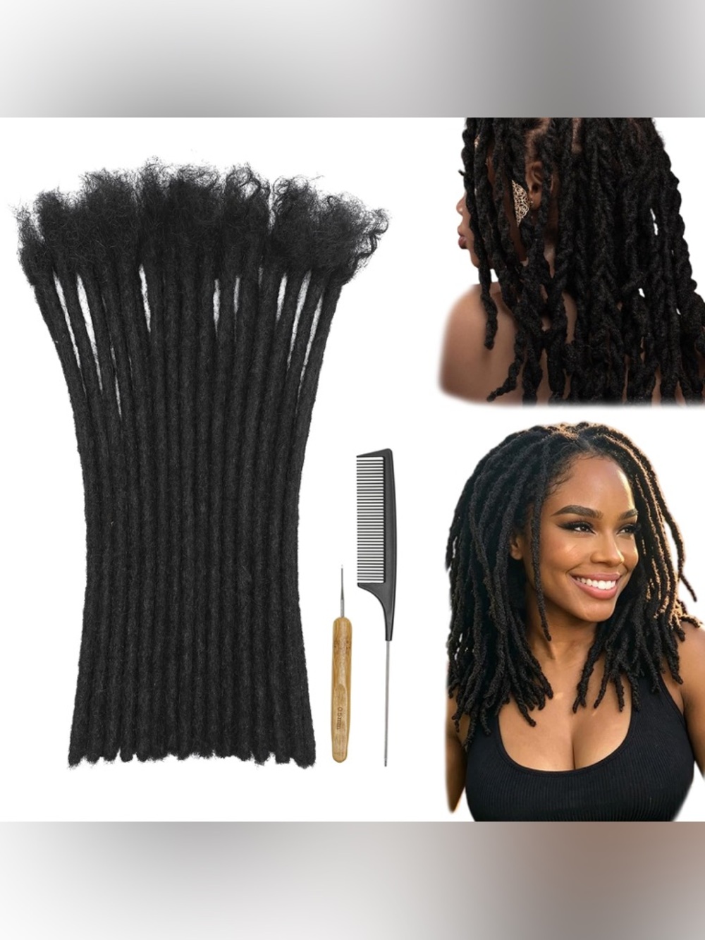 HUMAN HAIR Zohaim 8” Loc Extensions 1B Black 40 Strands NWT